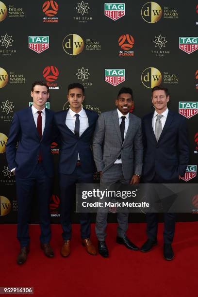 Nathan Burns, Roy Krishna, Sarpreet Singh and Matt Ridenton arrive ahead of the FFA Dolan Warren Awards at The Star on April 30, 2018 in Sydney,...