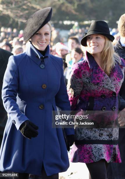 Zara Phillips, Autumn Phillips and Peter Phillips leave the Christmas Day service at Sandringham Church on December 25, 2009 in King's Lynn, England....