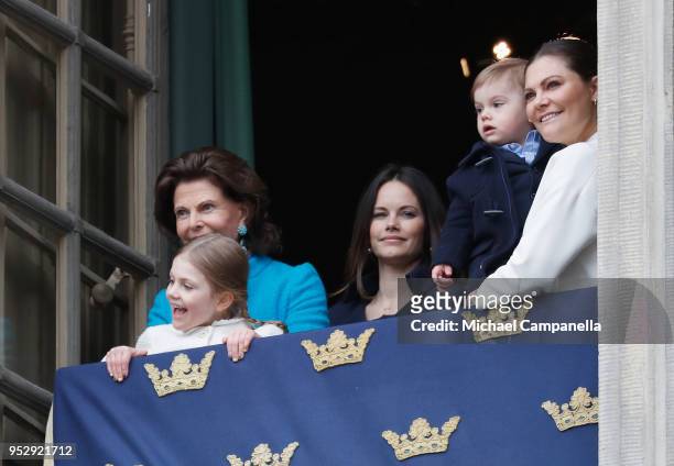 Queen Silvia of Sweden, Princess Estelle, Duchess of Ostergotland, Princess Sofia, Duchess of Varmland, Prince Oscar, Duke of Skane and Crown...