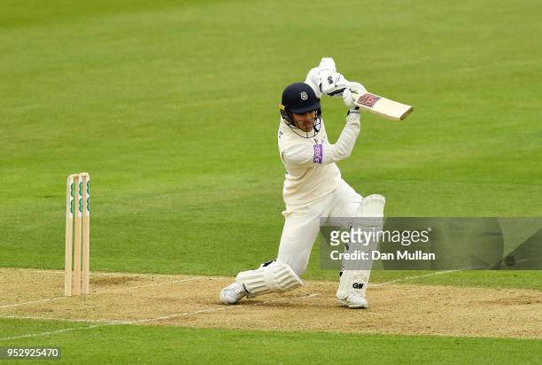 Lewis McManus of Hampshire bats during day four of the Specsavers County Championship Division One match between Hampshire and Essex at Ageas Bowl on...