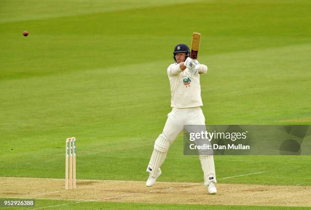 Kyle Abbott of Hampshire bats during day four of the Specsavers County Championship Division One match between Hampshire and Essex at Ageas Bowl on...