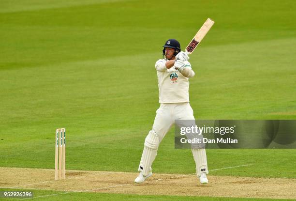 Kyle Abbott of Hampshire bats during day four of the Specsavers County Championship Division One match between Hampshire and Essex at Ageas Bowl on...