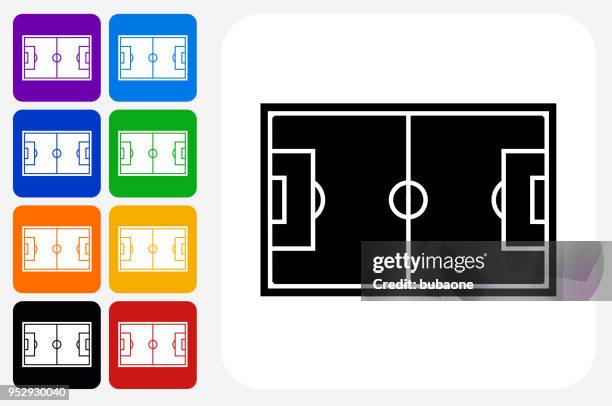 soccer field icon square button set - soccer field outline stock illustrations