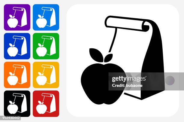 school lunch icon square button set - lunch icon stock illustrations