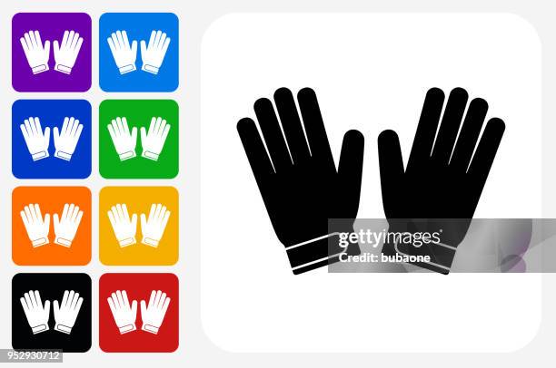 stockillustraties, clipart, cartoons en iconen met keeper handschoenen pictogram vierkante knop set - keepershandschoen