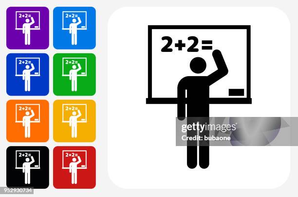 school blackboard icon square button set - basic math chalkboard stock illustrations