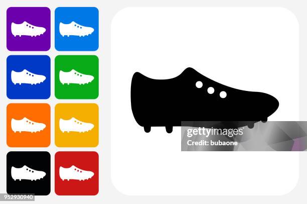 stockillustraties, clipart, cartoons en iconen met schoenplaatjes pictogram vierkante knop set - voetbalschoen
