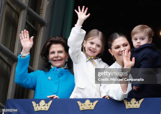 Queen Silvia of Sweden, Princess Estelle, Duchess of Ostergotland, Prince Oscar, Duke of Skane and Crown Princess Victoria of Sweden attend a...