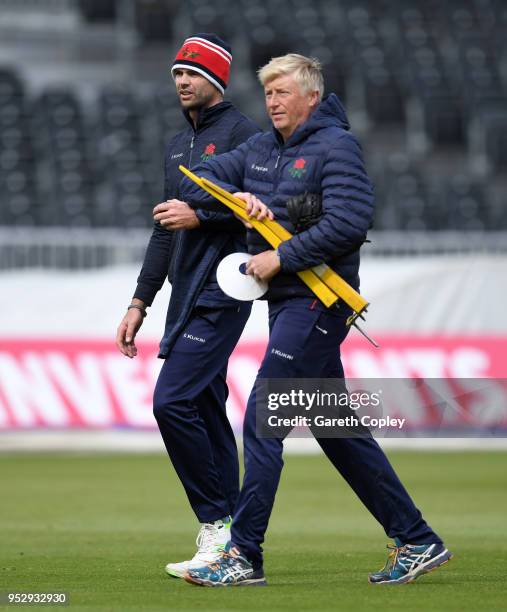 Lancashire coach Glen Chapple with James Anderson during day four of the Specsavers County Championship Division One match between Lancashire and...