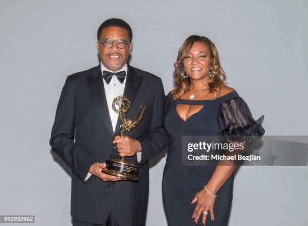 Judge Mathis and Linda Mathis pose for portrait at 45th Daytime Emmy Awards - Portraits by The Artists Project Sponsored by the Visual Snow...