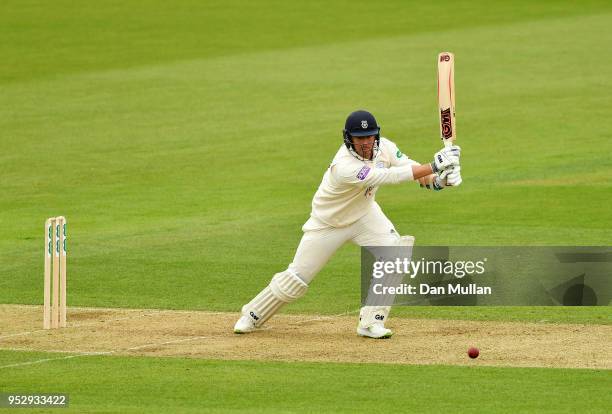 Kyle Abbott of Hampshire bats during day four of the Specsavers County Championship Division One match between Hampshire and Essex at Ageas Bowl on...