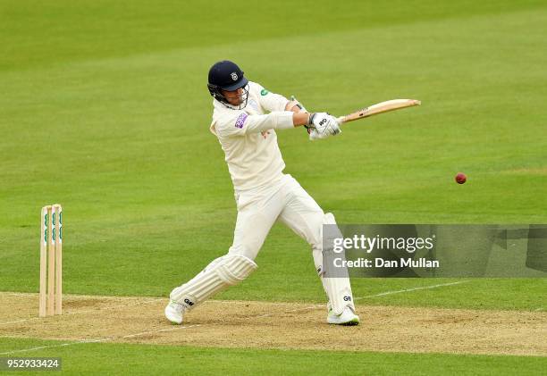 Kyle Abbott of Hampshire bats during day four of the Specsavers County Championship Division One match between Hampshire and Essex at Ageas Bowl on...