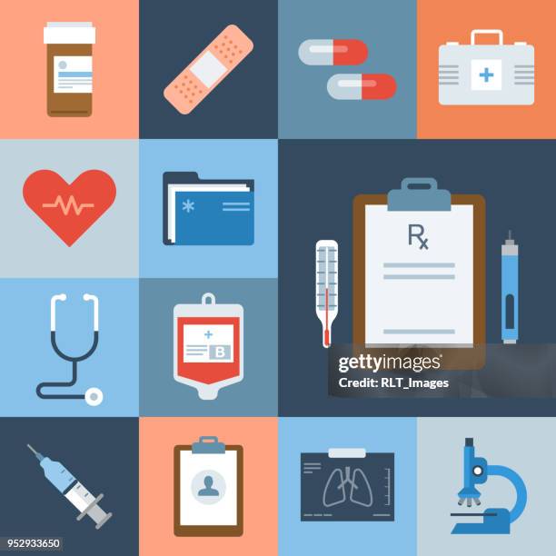 medical icon set — grid series - medical chart icons stock illustrations