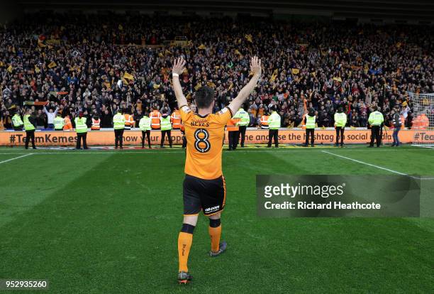 Ruben Neves of Wolverhampton Wanderers shows appreciation to the fans following the Sky Bet Championship match between Wolverhampton Wanderers and...