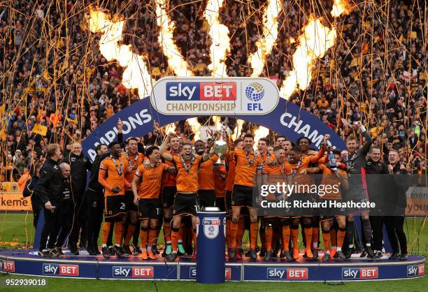 Wolverhampton Wanderers celebrate winning the Sky Bet Championship after the Sky Bet Championship match between Wolverhampton Wanderers and Sheffield...