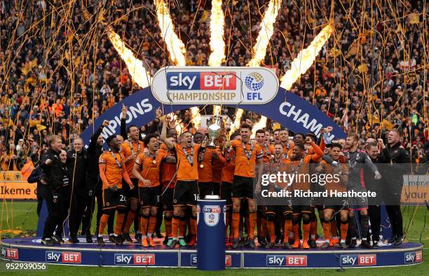 Wolverhampton Wanderers celebrate winning the Sky Bet Championship after the Sky Bet Championship match between Wolverhampton Wanderers and Sheffield...