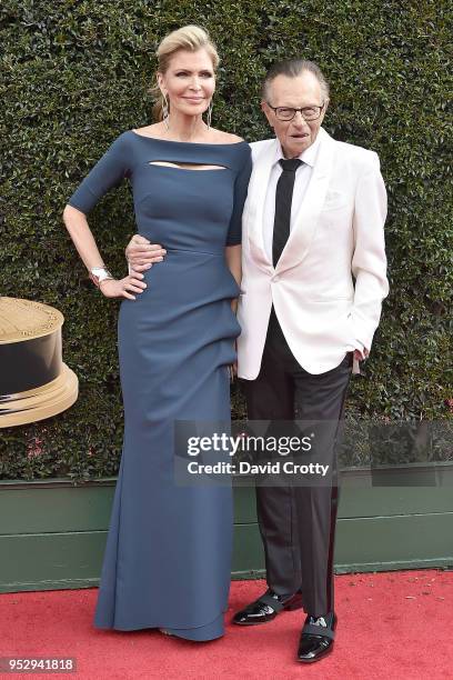 Shawn King and Larry King attend the 2018 Daytime Emmy Awards Arrivals at Pasadena Civic Auditorium on April 29, 2018 in Pasadena, California.