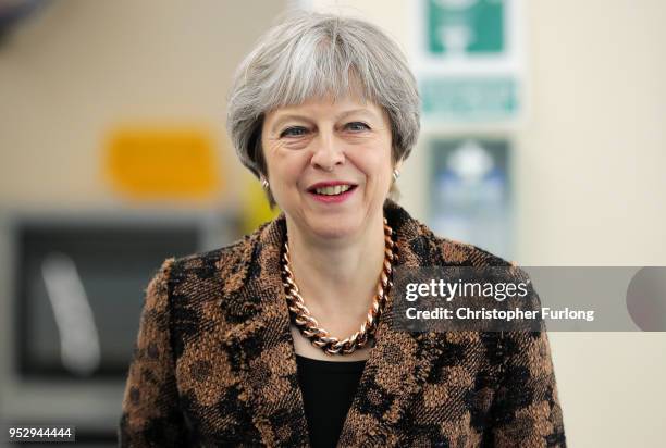 British Prime Minister Theresa May is given a tour of the Oxley Group as she campaigns in the North West as part of the Conservative Partys Local...