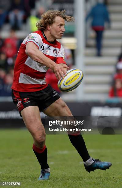 Billy Twelvetrees of Gloucester looks to pass the ball during the Aviva Premiership match between Gloucester Rugby and Bath Rugby at Kingsholm...