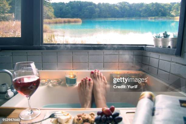 hot bath and view - japanese women feet stock pictures, royalty-free photos & images