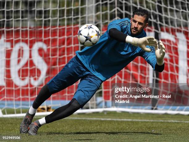 Kiko Casilla of Real Madrid in action during a training session at Valdebebas training ground on April 30, 2018 in Madrid, Spain.