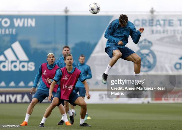 Cristiano Ronaldo of Real Madrid in action during a training session at Valdebebas training ground on April 30, 2018 in Madrid, Spain.