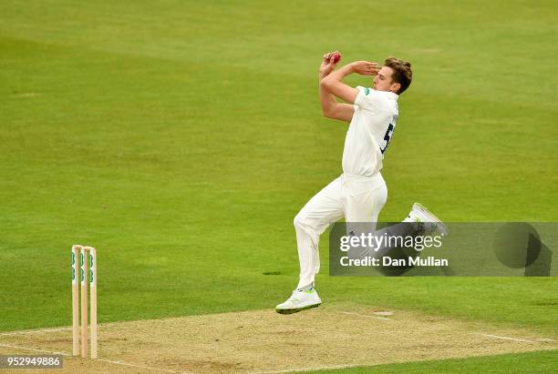 Brad Wheal of Hampshire bowls during day four of the Specsavers County Championship Division One match between Hampshire and Essex at Ageas Bowl on...