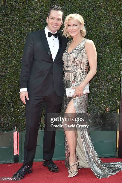 Dominique Zoida and Katherine Kelly Lang attend the 2018 Daytime Emmy Awards Arrivals at Pasadena Civic Auditorium on April 29, 2018 in Pasadena,...