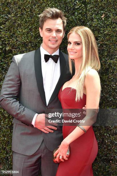 Darin Brooks and Kelly Kruger attend the 2018 Daytime Emmy Awards Arrivals at Pasadena Civic Auditorium on April 29, 2018 in Pasadena, California.