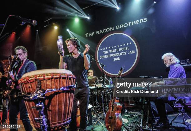 Rolling Stones Keyboardist & host Chuck Leavell joins Michael Bacon and Kevin Bacon of The Bacon Brothers on stage during Mother Nature Network's...