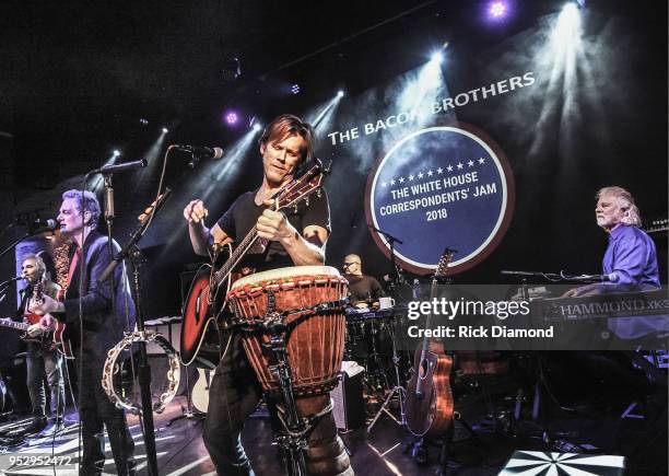 Rolling Stones Keyboardist & host Chuck Leavell joins Michael Bacon and Kevin Bacon of The Bacon Brothers on stage during Mother Nature Network's...