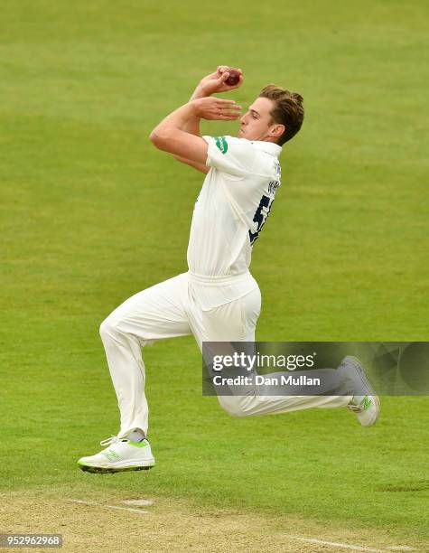 Brad Wheal of Hampshire bowls during day four of the Specsavers County Championship Division One match between Hampshire and Essex at Ageas Bowl on...