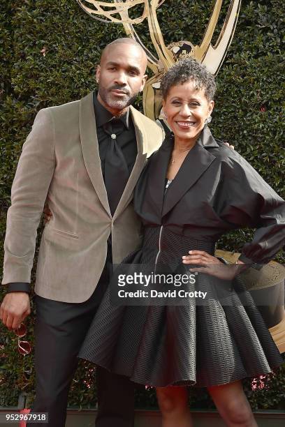 Donnell Turner and Vernee Watson -Johnson attend the 2018 Daytime Emmy Awards Arrivals at Pasadena Civic Auditorium on April 29, 2018 in Pasadena,...