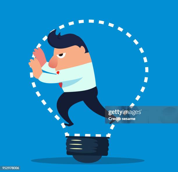 businessman trapped inside light bulb - broken lamp stock illustrations