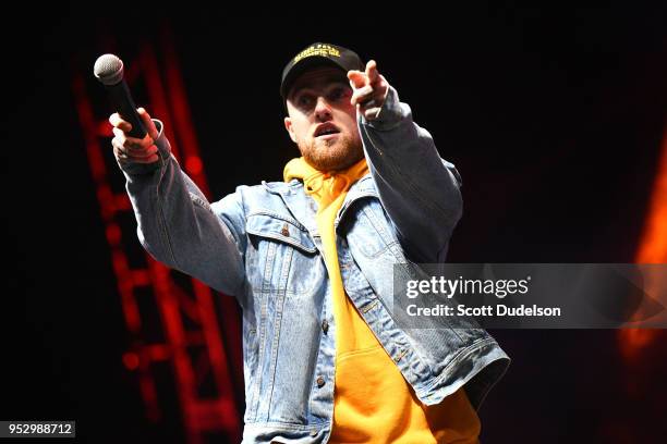 Rapper Mac Miller performs onstage during the Smokers Club Festival at The Queen Mary on April 29, 2018 in Long Beach, California.