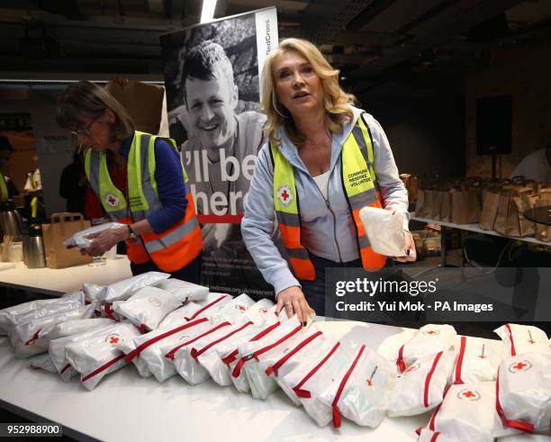 British Red Cross Celebrity Ambassador Amanda Redman taking part in an emergency simulation with an extreme snow scenario by the British Red Cross UK...