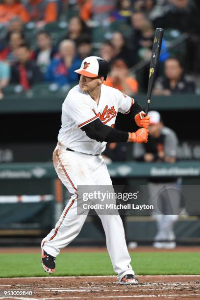 Chris Davis of the Baltimore Orioles prepares for a pitch during a baseball game against the Tampa Bay Rays at Oriole Park at Camden Yards on April...