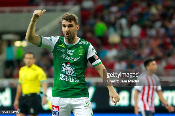 Mauro Boselli of Leon reacts during the 17th round match between Chivas and Leon as part of the Torneo Clausura 2018 Liga MX at Akron Stadium on...
