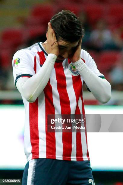 Rodolfo Pizarro of Chivas reacts during the 17th round match between Chivas and Leon as part of the Torneo Clausura 2018 Liga MX at Akron Stadium on...