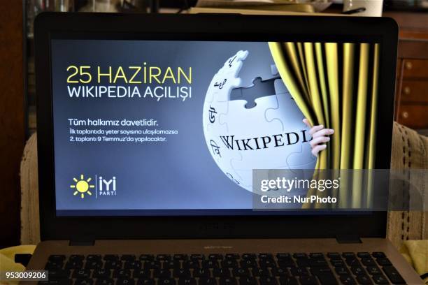 Turkey's opposition IYI Party posts an image on its official Twitter account that reads 'June 25: The opening of Wikipedia', which is used as a...