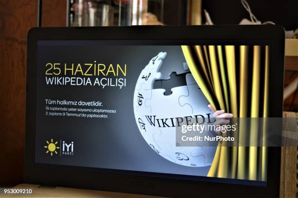 Turkey's opposition IYI Party posts an image on its official Twitter account that reads 'June 25: The opening of Wikipedia', which is used as a...