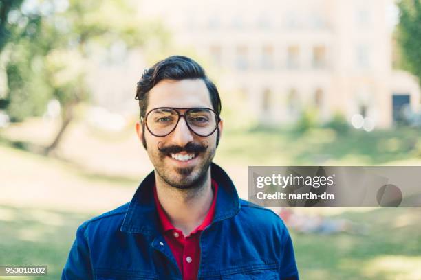 happy retro styled man's portrait - man moustache stock pictures, royalty-free photos & images