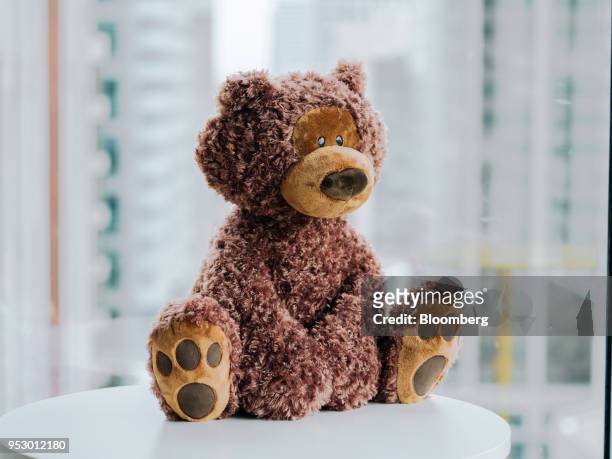 Spin Master Corp. Gund brand teddy bear is arranged for a photograph at the company's headquarters in Toronto, Ontario, Canada on Tuesday, April 24,...