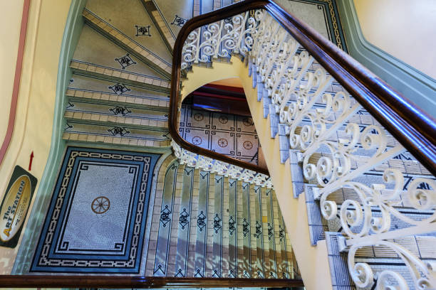internal staircase dunedin train station - dunedin railway station stock pictures, royalty-free photos & images
