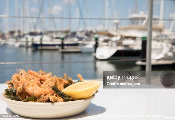 prawns by the waters edge - mooloolaba stock-fotos und bilder