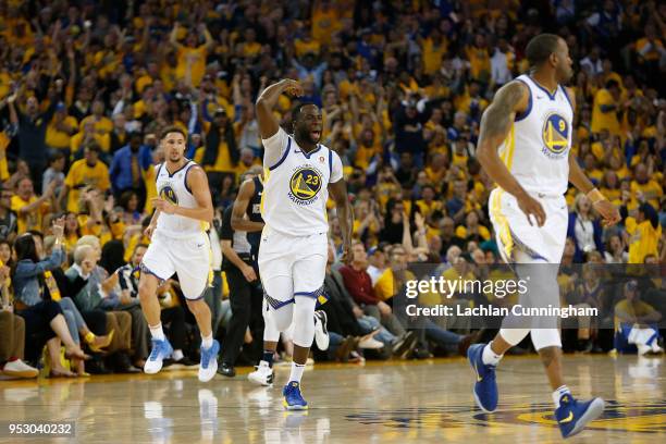 Draymond Green of the Golden State Warriors celebrates a basket during Game One of the Western Conference Semifinals against the New Orleans Pelicans...