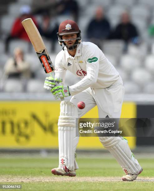 Ben Foakes of Surrey bats during day four of the Specsavers County Championship Division One match between Lancashire and Surrey at Old Trafford on...