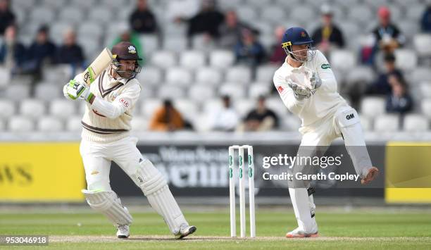 Dean Elgar of Surrey bats during day four of the Specsavers County Championship Division One match between Lancashire and Surrey at Old Trafford on...