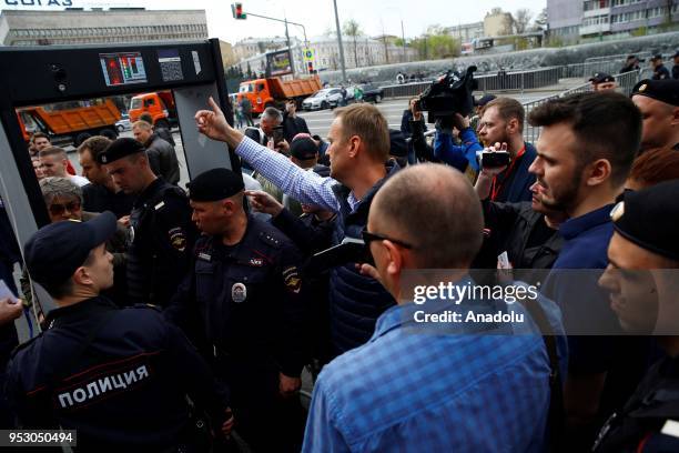 Russian opposition leader Alexei Navalny attends a rally for 'free Internet' and in support of the Telegram Messenger in Akademika Sakharova Avenue...