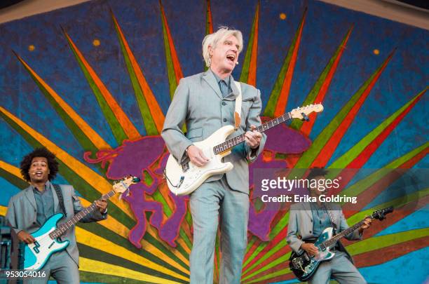 David Byrne performs during the New Orleans Jazz & Heritage Festival at Fair Grounds Race Course on April 29, 2018 in New Orleans, Louisiana.